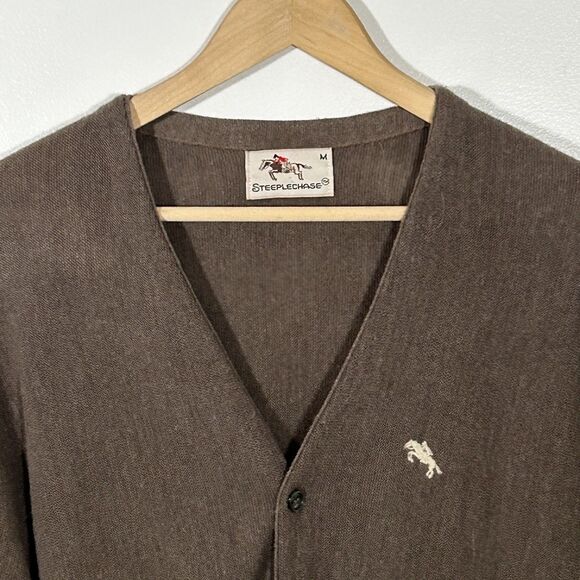 Vintage Steeplechase Cardigan Sweater Men's Size Medium Brown Grandpa Classic - Picture 2 of 8